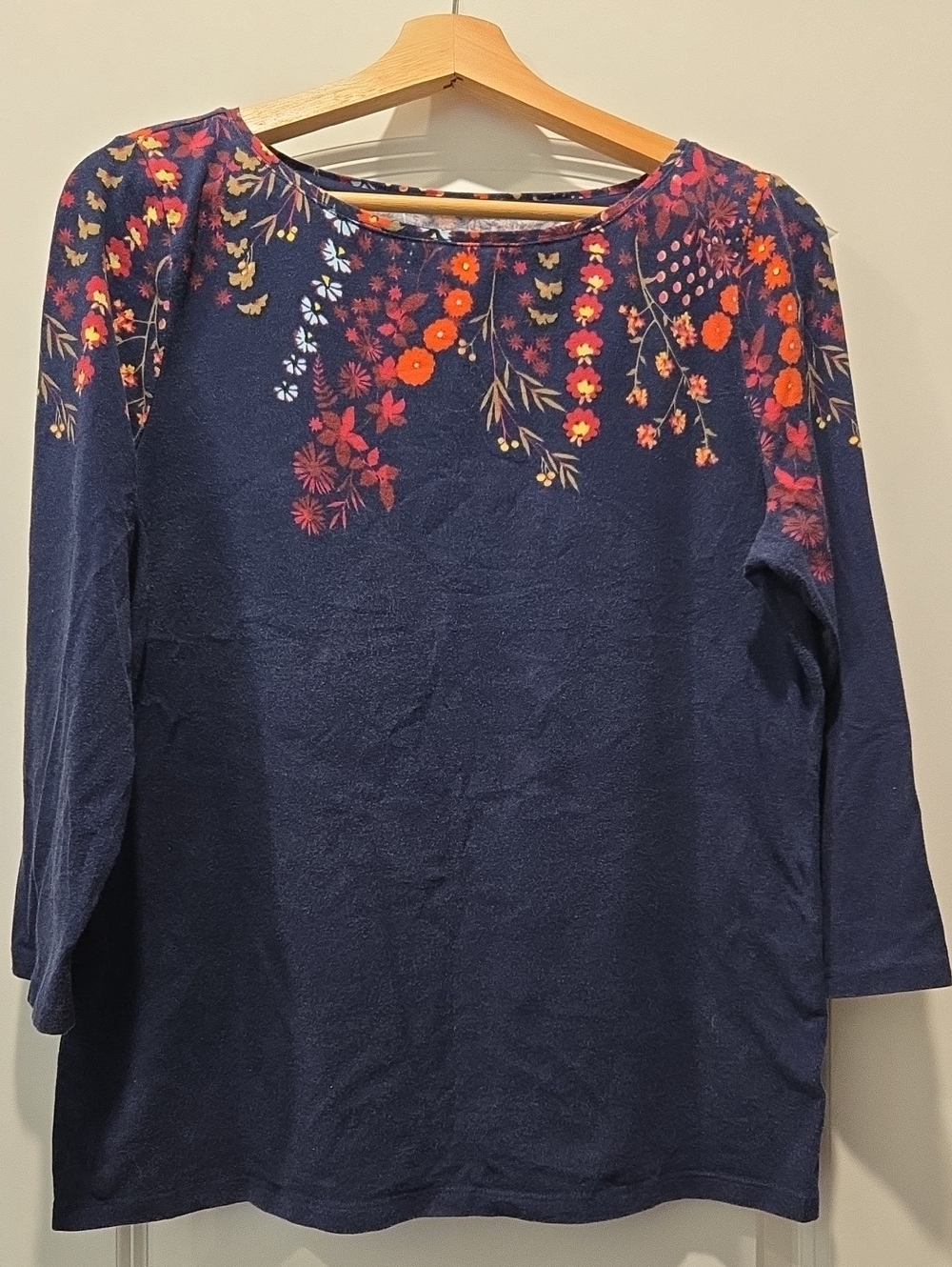 Talbots Navy Long-Sleeve Floral Boatneck Top
